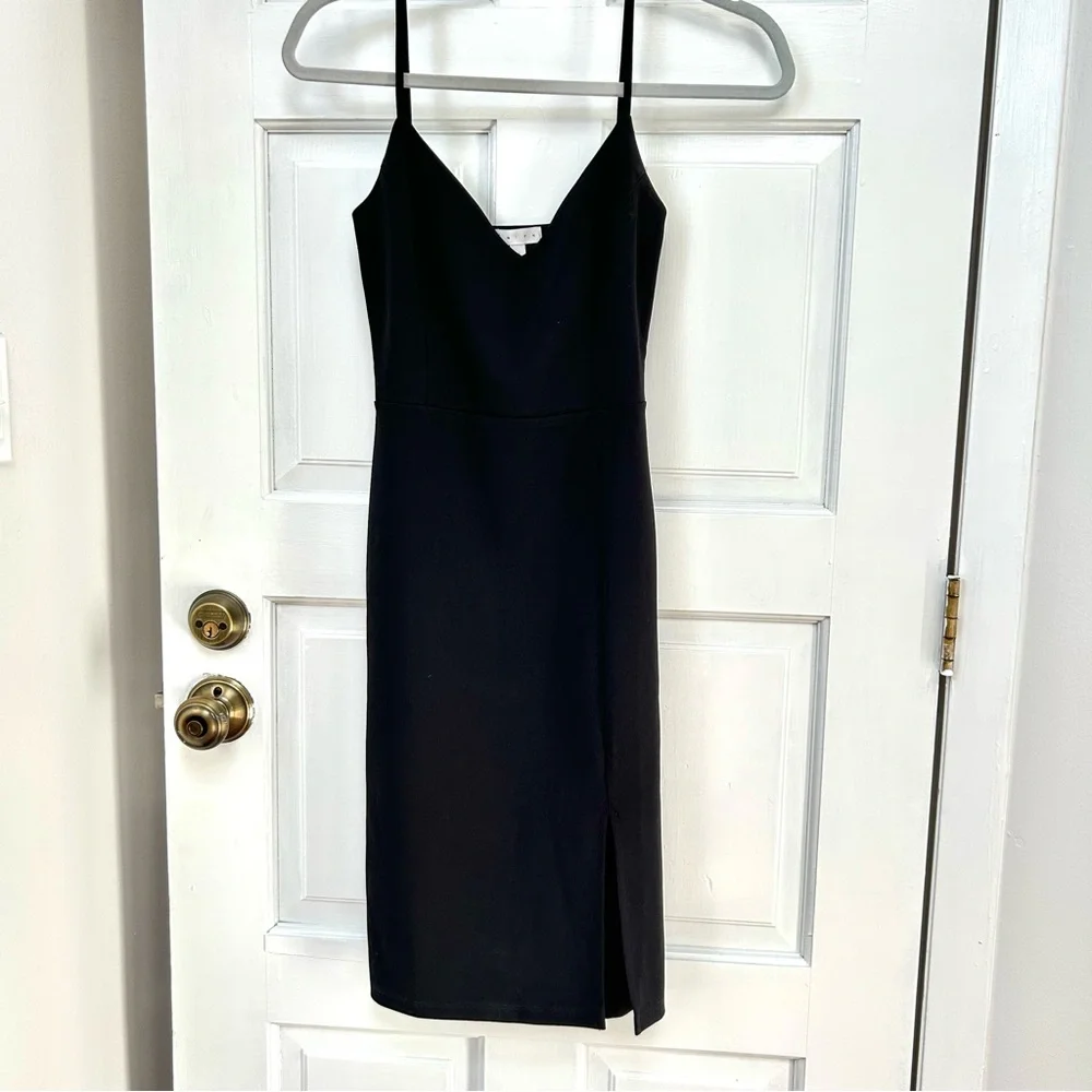 Leith Black Midi Cocktail Dress with Slit - XS - Picture 2 of 5